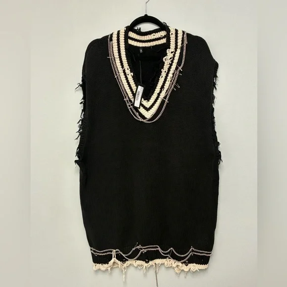 BNWT $1250 R13 Oversized Chain Embellished Vest Dress Large - Picture 8 of 12